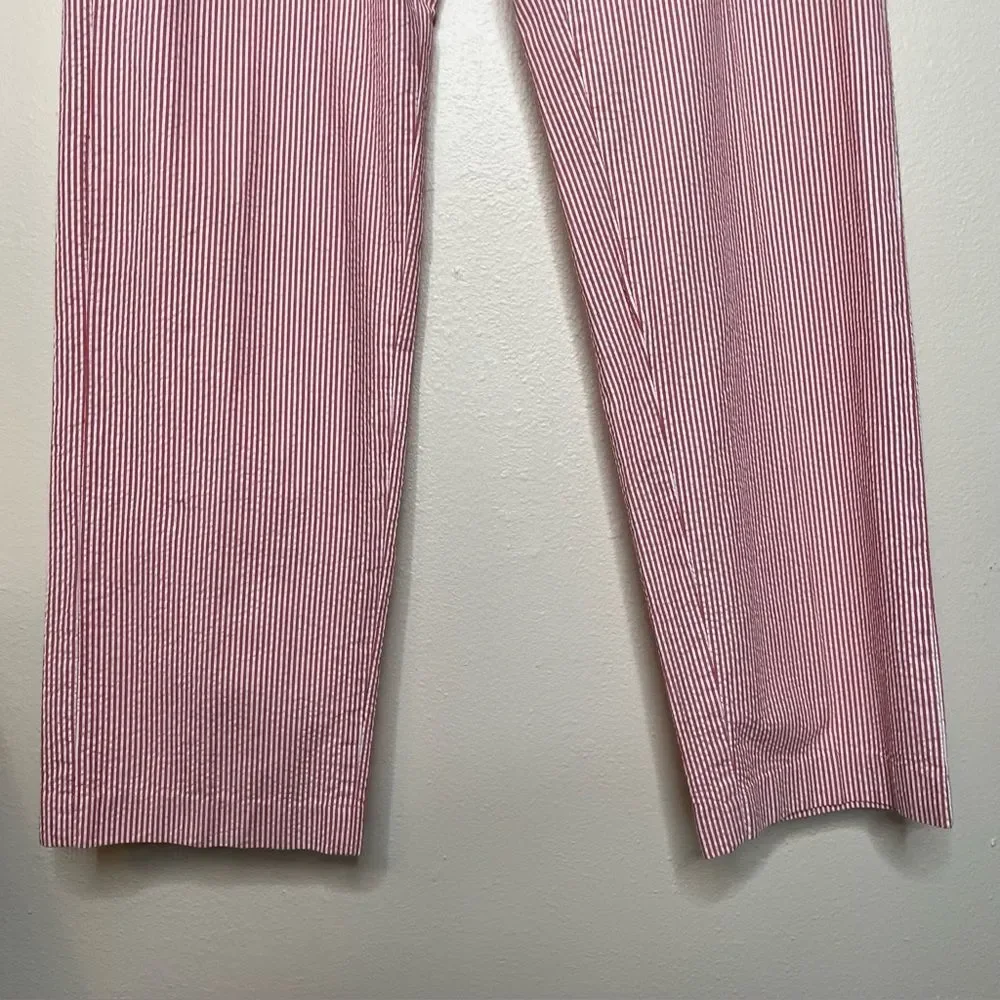 Izod Red White Stripe Seersucker Cotton Mens Flat Front Pant 30/32 Preppy Twee